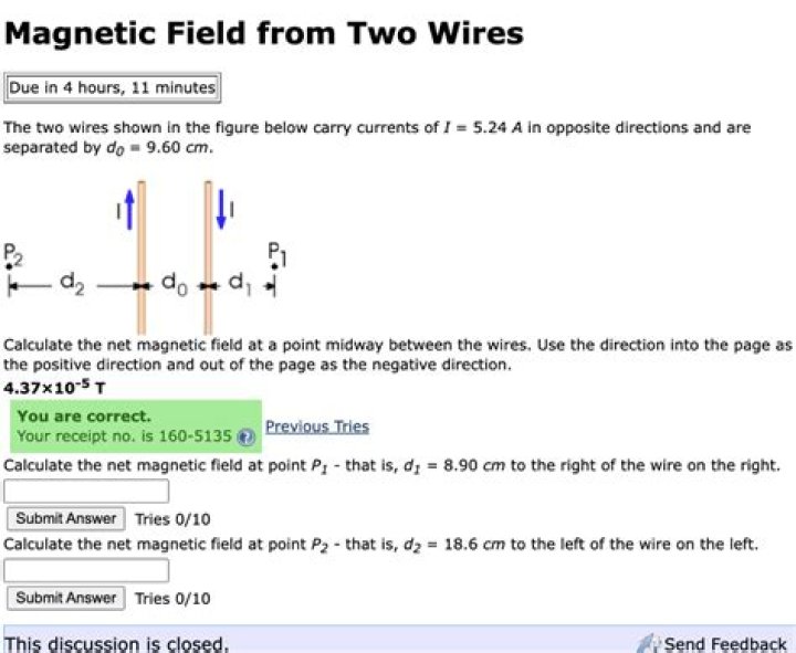 How do you determine the direction of magnetic field between two wires?
