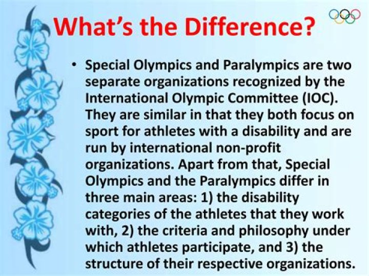 What are the three main differences between the Paralympics and Special Olympics?