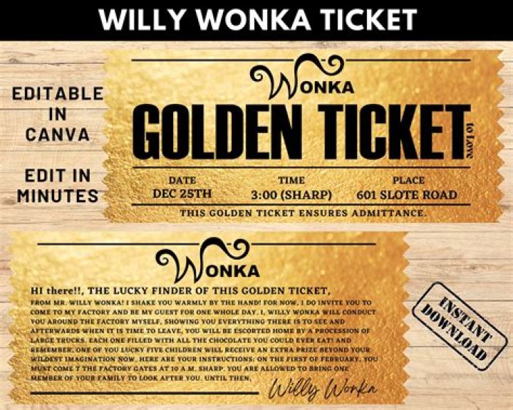What does the Willy Wonka golden ticket say?