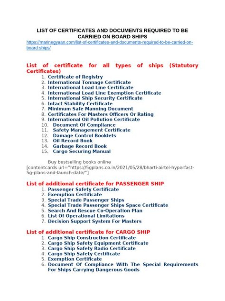 What safety certificates are cargo ships required to carry?